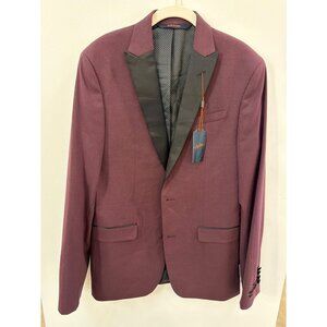 Egara Burgundy Slim Fit Tuxedo Jacket With Black Peak Lapel